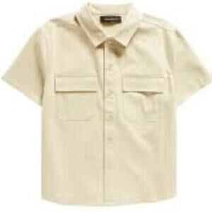 Boys Treasure & Bond Beige Short Sleeve Cotton Button-Up Utility Shirt size 8/10